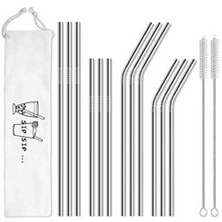 Hiware 12-Pack Reusable Stainless Steel Metal Straws with Case - Long Drinking Straws for 30 oz and 20 oz Tumblers Yeti