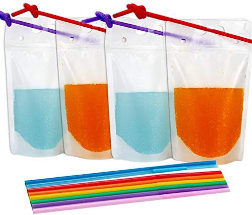 Tomnk 200pcs Clear Drink Pouches Bags Smoothie Bags Reclosable Zipper Heavy Duty Hand-held Translucent Stand-up Plastic