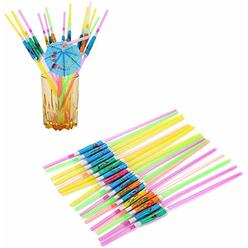 hesmartly 60 Pcs Umbrella Drinking Straws,Disposable Bendable Tropical Drinking Straws for Cocktail Soft Drinks Hawaiian