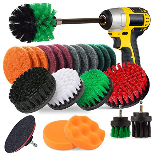 JUSONEY 23 Piece Drill Brush Attachment Set Power Scrubber Kit, Scrub Brush with Extend Long Attachment, Scrubing Pads