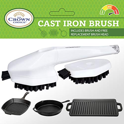 The Crown Choice cast Iron Brush Scrubber  Free Replacement Scrub Brush Head - Non-Scratch cast Iron Scrub Brush - Scrubber Brush to cleans Pre-S