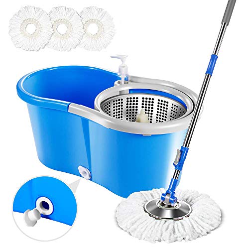 Masthome Spin Mop and Bucket System with 3 Microfiber Mop Heads 5L Self