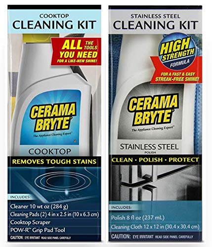 Cerama Bryte Cooktop Cleaning Kit and Stainless Steel Cleaning Polish Kit Bundle