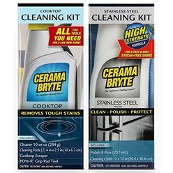 cerama bryte stainless steel cleaner for appliances + cooktop and stove top cleaner, 10 ounce + 8 fluid ounce, pow-r grip, sc