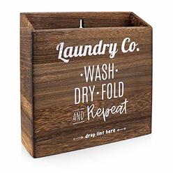 CK Home Wooden Magnetic Lint Bin for Laundry Room | Rustic Farmhouse Style Laundry Organization and Storage Container for