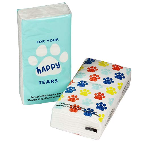 FunWares Pocket Sized Travel Facial Tissue, 8 Packets, 72 Sheets, Dog Paws
