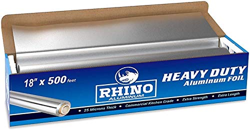 Rhino Aluminum Heavy Duty Aluminum Foil | Rhino 18 x 500 Foot Long Roll, 25 Microns Thick | Commercial Grade & Extra Thick,