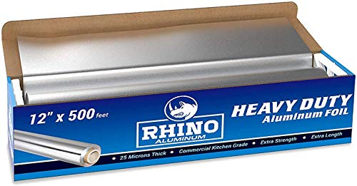 Rhino Aluminum Heavy Duty Aluminum Foil | Rhino 12 x 500 Foot Long Roll, 25 Microns Thick | Commercial Grade & Extra Thick,