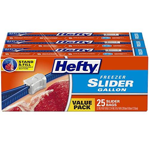 Hefty Slider Freezer Bags, Gallon Size, 75 Count, 25 Count (Pack of 3)