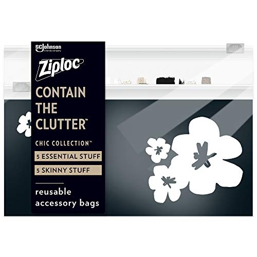 Ziploc Chic Collection Accessory Bags, Reusable for Organization and Travel, 5 Essential and 5 Skinny, 10 Total Bags