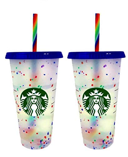 Starbucks Color Changing Confetti Reusable Cold Cup with Rainbow Striped  Straw, 24 fl oz, Set of Two