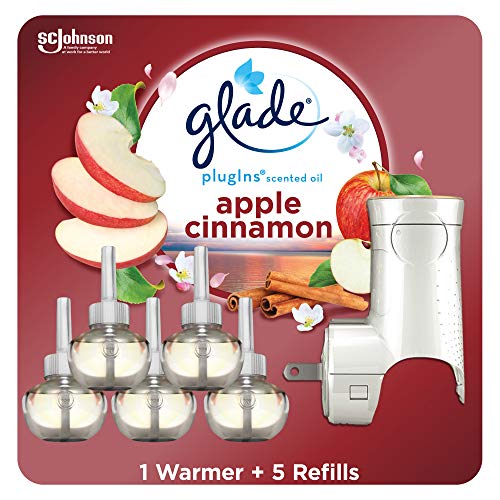 Glade PlugIns Refills Air Freshener Starter Kit, Scented Oil for Home and Bathroom, Apple Cinnamon, 3.35 Fl Oz, 1 Warmer + 5