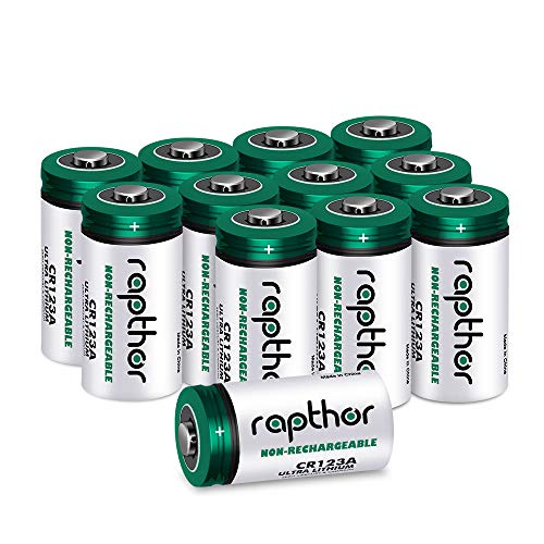 rapthor CR123A 3V Lithium Battery [1650mAh 12 Pack] UL Certified Rapthor Non-Rechargeable PTC Protected High-Capacity 3V Batteries