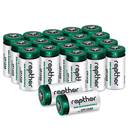 rapthor [ 20 Value Pack] Rapthor CR123A 3V 1650mAh Lithium Battery UL Certified, 10 Year Shelf Life Non-Rechargeable Batteries for