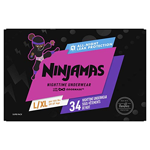 Pampers Ninjamas, Disposable Underwear, Nighttime Underwear Girls, 34 Count, Size L/XL (64-125 lbs)