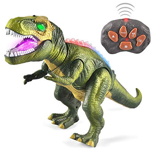 JOYIN LED Light Up Remote Control Dinosaur Walking and Roaring Realistic T-Rex Dinosaur Toys with Glowing Eyes, Walking