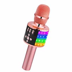 bonaok bluetooth wireless karaoke microphone with led lights,4-in-1 portable handheld mic with speaker karaoke player for sin