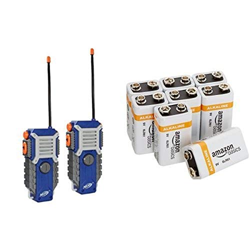 MFI257P Nerf Walkie Talkies with Amazon Basics 9V Batteries Bundle