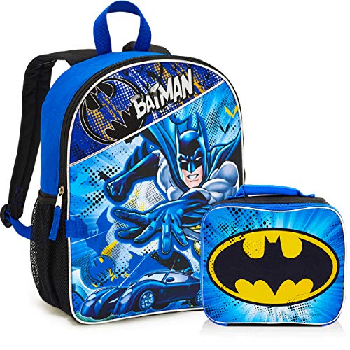 DC Comics Batman Backpack and Lunch Box Set for Boys Kids ~ Deluxe 16" Batman Backpack with Detachable Insulated Lunch Bag (Batman