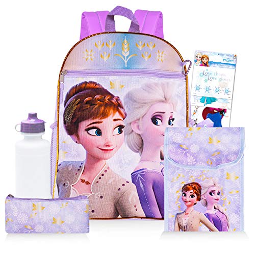 Disney Shop Disney Frozen Backpack and Lunch Box Bundle Set for Girls  ~Deluxe 16 Frozen Backpack with Lunch Bag, Water Bottle, Stickers