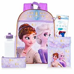 Disney Shop Disney Frozen Backpack and Lunch Box Bundle Set for Girls ~Deluxe 16" Frozen Backpack with Lunch Bag, Water Bottle, Stickers,