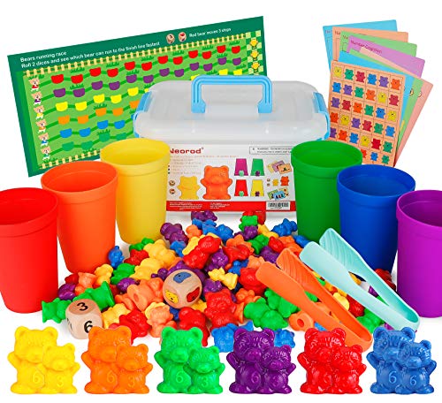 NEOROD Rainbow Counting Bears with Matching Sorting Cups, Number Color Recognition STEM Educational Toddler Preschool Math
