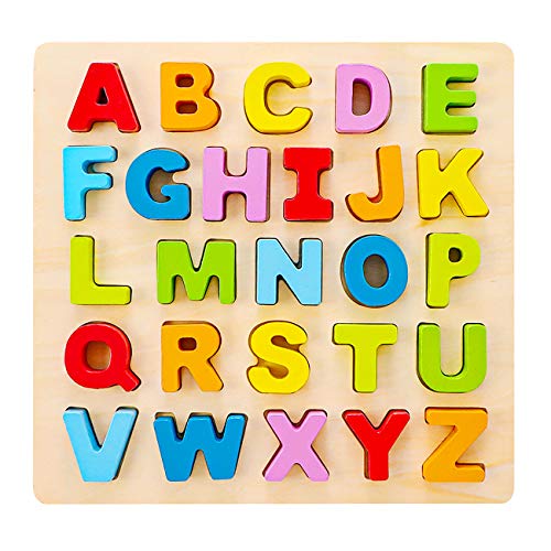 Babe Rock Alphabet Puzzle Wooden ABC Letter Puzzle for Toddlers Preschool Learning Early Educational Toys for Baby Girls Boys
