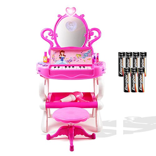 Dimple Girls Princess Toy Vanity Set with Piano Keyboard Sounds & Flashing Lights, Great Gift for Kids (Batteries Included)