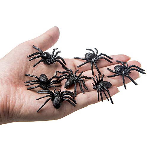 Partay Shenanigans Plastic Spider Toys - 100 Pack Black Realistic Fake Spider Props for Halloween, Prank, Haunted House