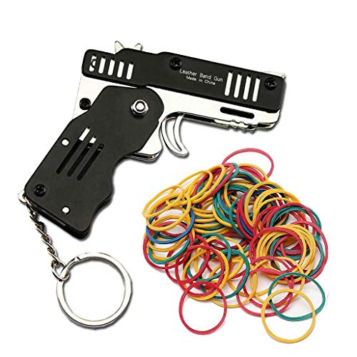 Sunny Hill SUNNYHILL Rubber Band Gun Mini Metal Folding 6-Shot with Keychain and Rubber Band 100+