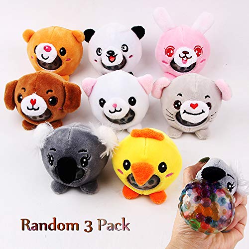 LIKETURE Stress Relief Squeezing Ball Water Beads Stuffed Animal Plush Toys  [Random 3 Pack] Squeeze Stress