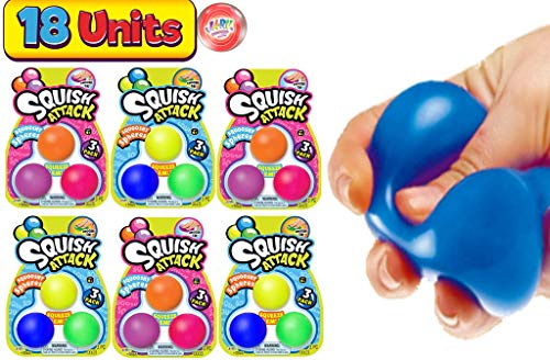 JA-RU Mini Stretchy Balls 3 Units Assorted (6 Packs) Squish Attack 1.5" Each Stress Balls Anxiety Relief Squishy Toys for