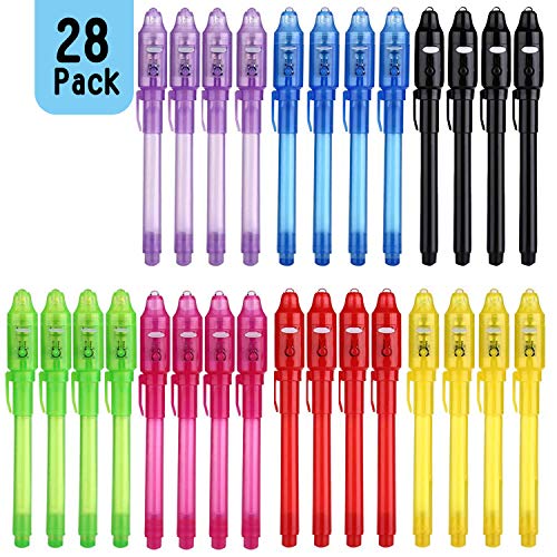 SCStyle Invisible Ink Pen 28pcs Latest Spy Pen with UV Light Magic Spy Marker Kid Pens for Secret Birthday Message Party,Writing