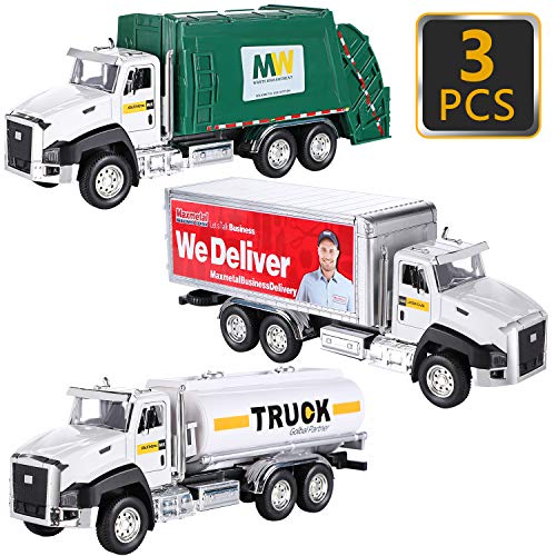 G.C 3 Pack Diecast Transport Vehicles Truck Toys Set Garbage Truck Tanker Truck  Truck 1:50 Scale Pull Back Metal Model