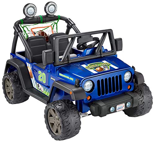 Power Wheels Fisher-Price Power Wheels Gameday Jeep Wrangler, sports-themed battery-powered ride-on vehicle with practice net and 3 balls