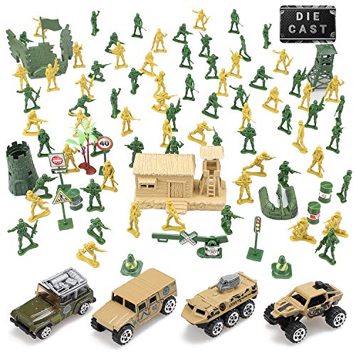 TOY Life Plastic Army Men Plus Die Cast Military Toy Vehicles Play Set