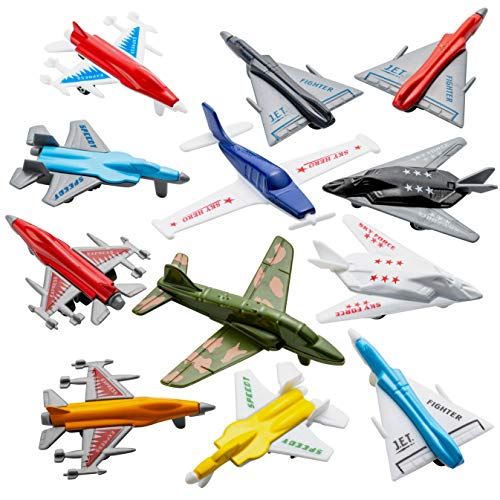 Bedwina Airplane Toys - 12 Pack Vehicle Aircraft Plane Playset, Includes Styles of Bomber, Military, F-16 Fighter Jets, for Birthday