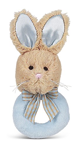 Bearington Collection Bearington Baby Lil' Bunny Tail Blue Plush Stuffed Animal Soft Ring Rattle, 5.5"