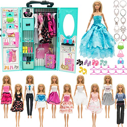 SOTOGO Doll Closet Wardrobe for 11.5 Inch Girl Doll Clothes Storage  Including Clothes, Shoes, Bags, Necklace, Hangers, Trunk