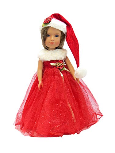 American Fashion World Sparkle Holly Christmas Dress with Hat Made for 14 inch Dolls Such as Wellie Wishers