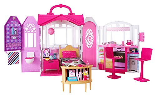 Mattel â€‹Barbie Glam Getaway Portable Dollhouse, 1 Story with Furniture, Accessories and Carrying Handle, for 3 to 7 Year
