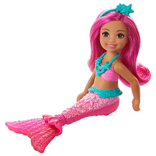 Barbie Dreamtopia Chelsea Mermaid Doll, 6.5-inch with Pink Hair and Tail, Multicolor