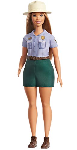 Barbie 12-in/30.40-cm Blonde Curvy Park Ranger Doll with Ranger Outfit Including Denim Shirt, Green Khaki Shorts, Brown Belt,
