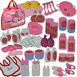The New York Doll Collection 50Piece Baby Doll Feeding & Caring Accessory Set in Zippered Carrying Case - Accessories for Dolls