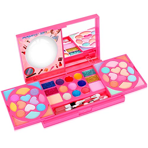 Tomons Kids Washable Makeup Kit, Fold Out Makeup Palette with Mirror, Make Up Toy Cosmetic Kit Gifts for Girls - Safety