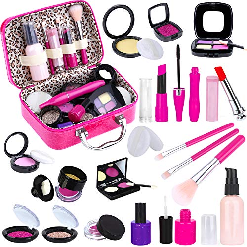 TEPSMIGO Pretend Makeup Kit for Girls, Kids Pretend Play Makeup Set - with Cosmetic Bag for Birthday Christmas, Toy Makeup