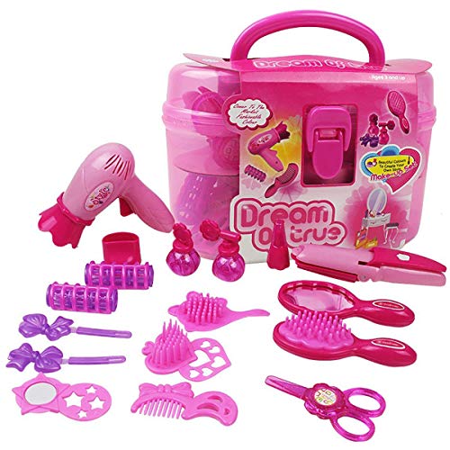 Fstop Labs Kids Make Up Kit, Pretend Play Make Up Case and Cosmetic Set, Girls Pretend Play Hair Styling Set Including Hair