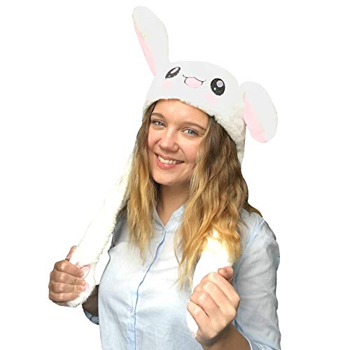 JSVER Bunny Hat Rabbit hat Ear Moving, Cute Pets Unisex Plush Animal Hats,  Jumping Hat Rabbit Cap with Moving Ears TIK Tok