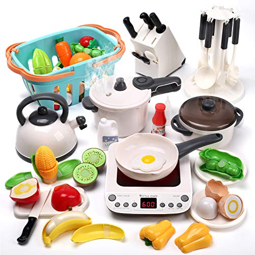 Cute Stone CUTE STONE 40PCS Kitchen Play Toy with Cookware Playset Steam  Pressure Pot and Electronic Induction Cooktop,Cooking