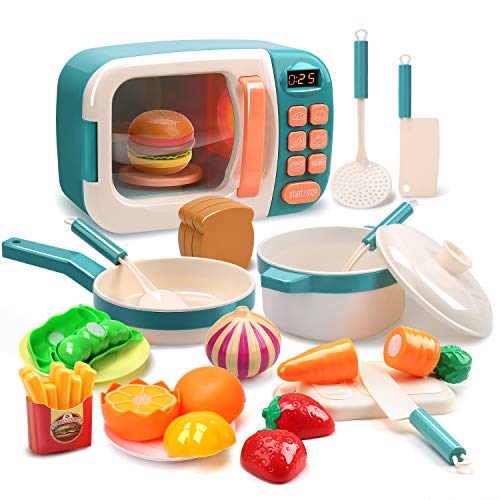 Cute Stone CUTE STONE Microwave Toys Kitchen Play Set,Kids Pretend Play  Electronic Oven with Play Food,Cookware Pot and Pan Toy Set